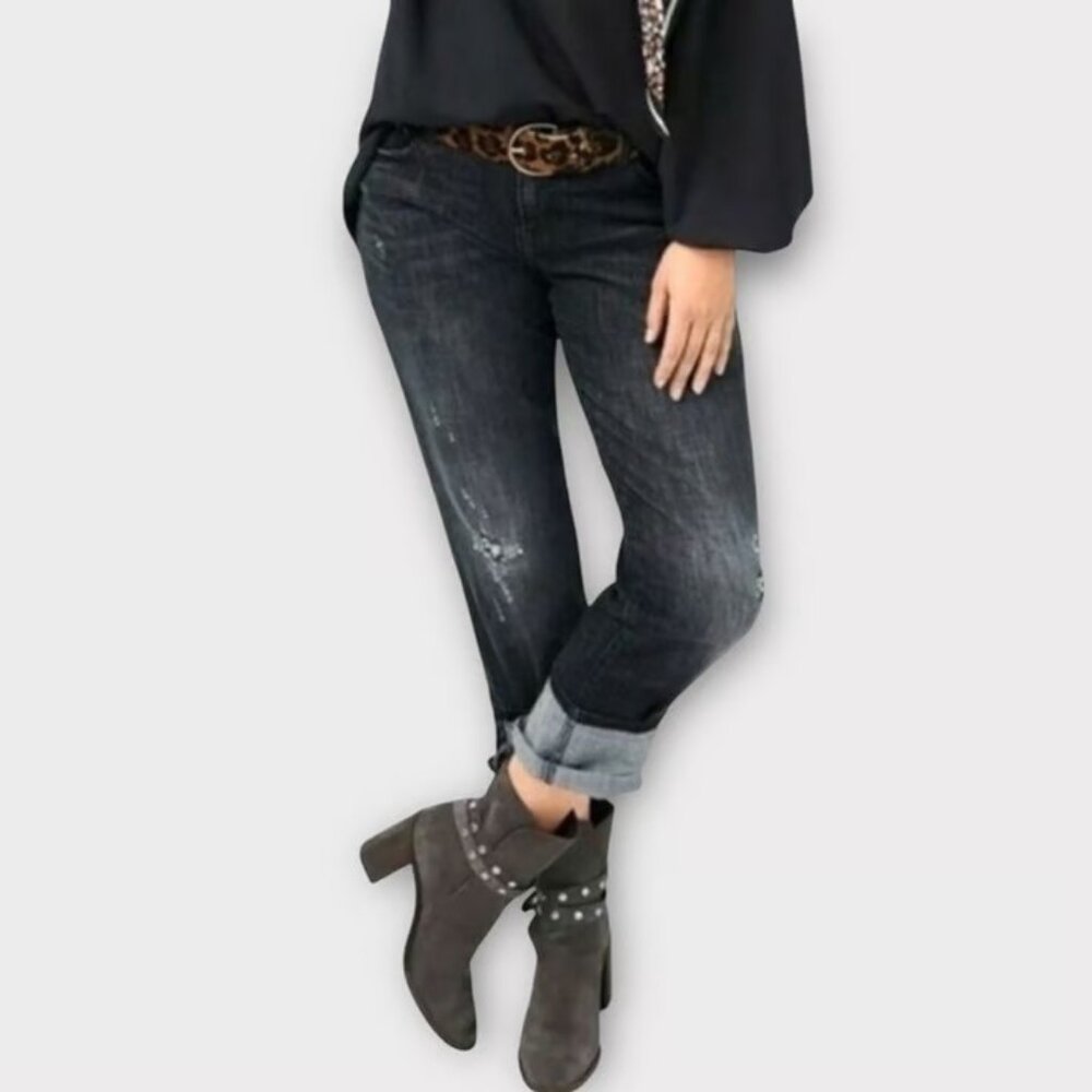 Cabi Slim Boyfriend Jeans Shadow Wash Black Distress Size 8 ✨50% Off Bundles 3+